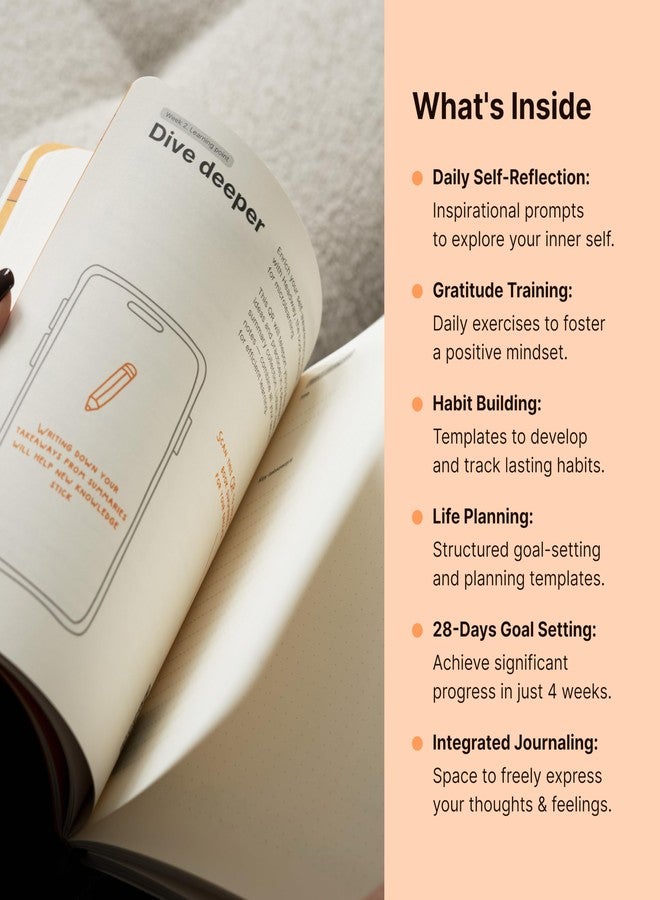 Headway Self-Awareness Guided Journal for Women, Daily Self-Care Planner with Prompts, Motivation Gratitude & Mental Health Journal, Leather Soft Cover Mindfulness Habit Tracker, 8.2" x 6.5", Orange - Image 3