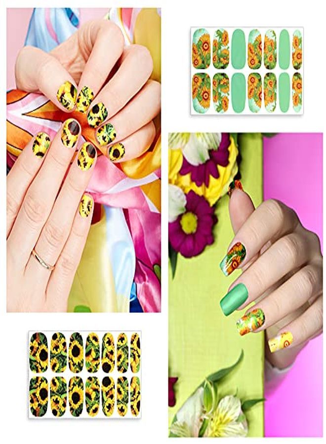 Maitys 12 Sheets Sunflower Nail Art Stickers Floral Flower Nail Art Stickers Sunflower SelfAdhesive Nail Decals Nail Art Supplies Summer Nails Design With Nail File For Women  Nail Decoration - Image 4