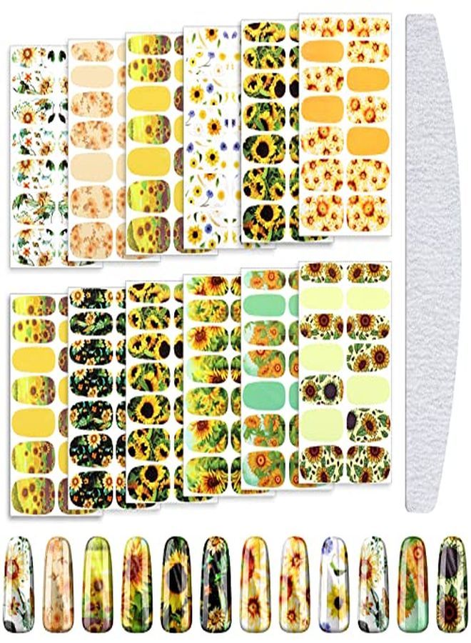 Maitys 12 Sheets Sunflower Nail Art Stickers Floral Flower Nail Art Stickers Sunflower SelfAdhesive Nail Decals Nail Art Supplies Summer Nails Design With Nail File For Women  Nail Decoration - Image 1