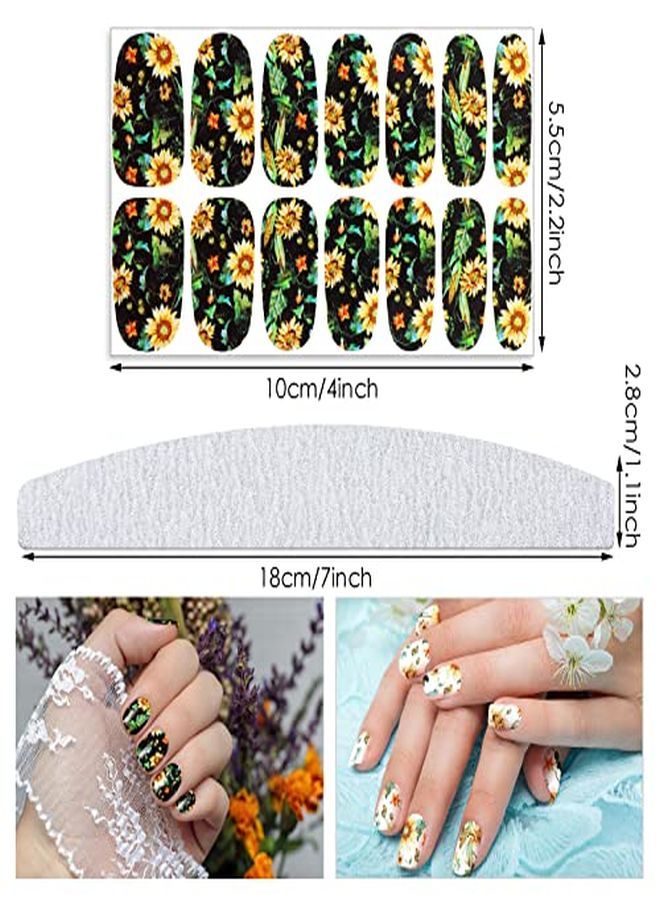 Maitys 12 Sheets Sunflower Nail Art Stickers Floral Flower Nail Art Stickers Sunflower SelfAdhesive Nail Decals Nail Art Supplies Summer Nails Design With Nail File For Women  Nail Decoration - Image 5