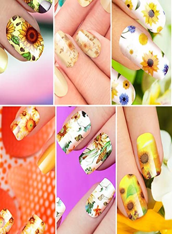 Maitys 12 Sheets Sunflower Nail Art Stickers Floral Flower Nail Art Stickers Sunflower SelfAdhesive Nail Decals Nail Art Supplies Summer Nails Design With Nail File For Women  Nail Decoration - Image 3