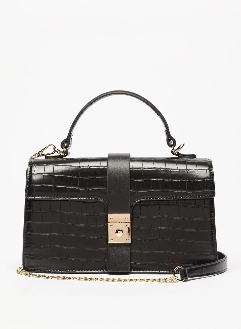 Flora Bella Textured Satchel Bag with Detachable Chain Strap and Flap Closure