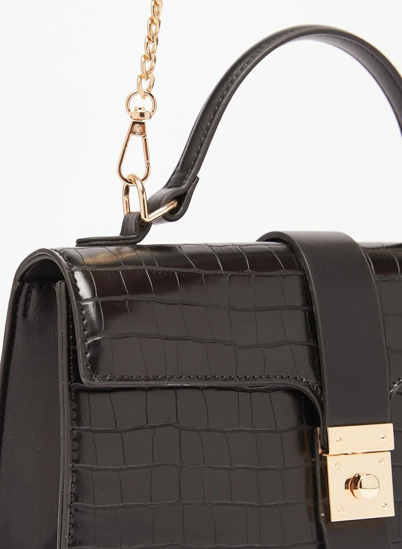 Flora Bella Textured Satchel Bag with Detachable Chain Strap and Flap Closure