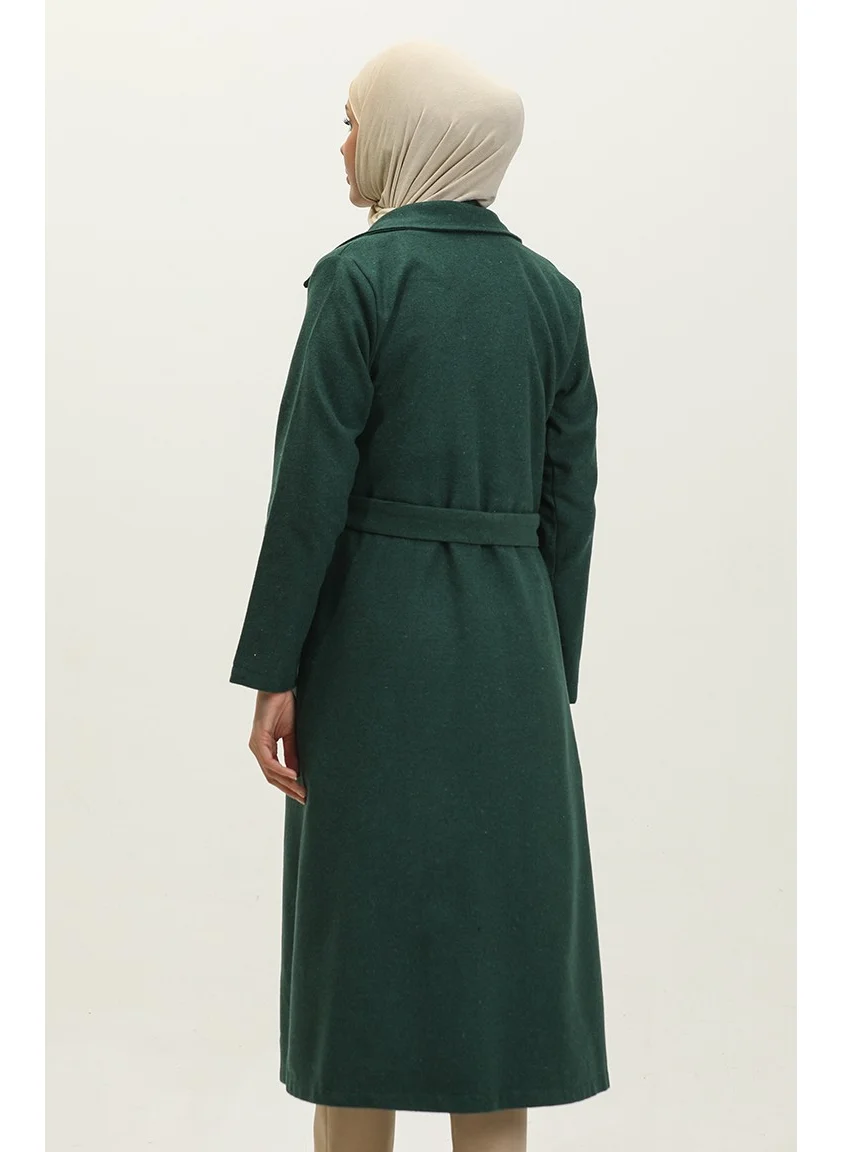 Sefa Merve Double Breasted Collar Cashmere Cape 5503-02 Emerald Green