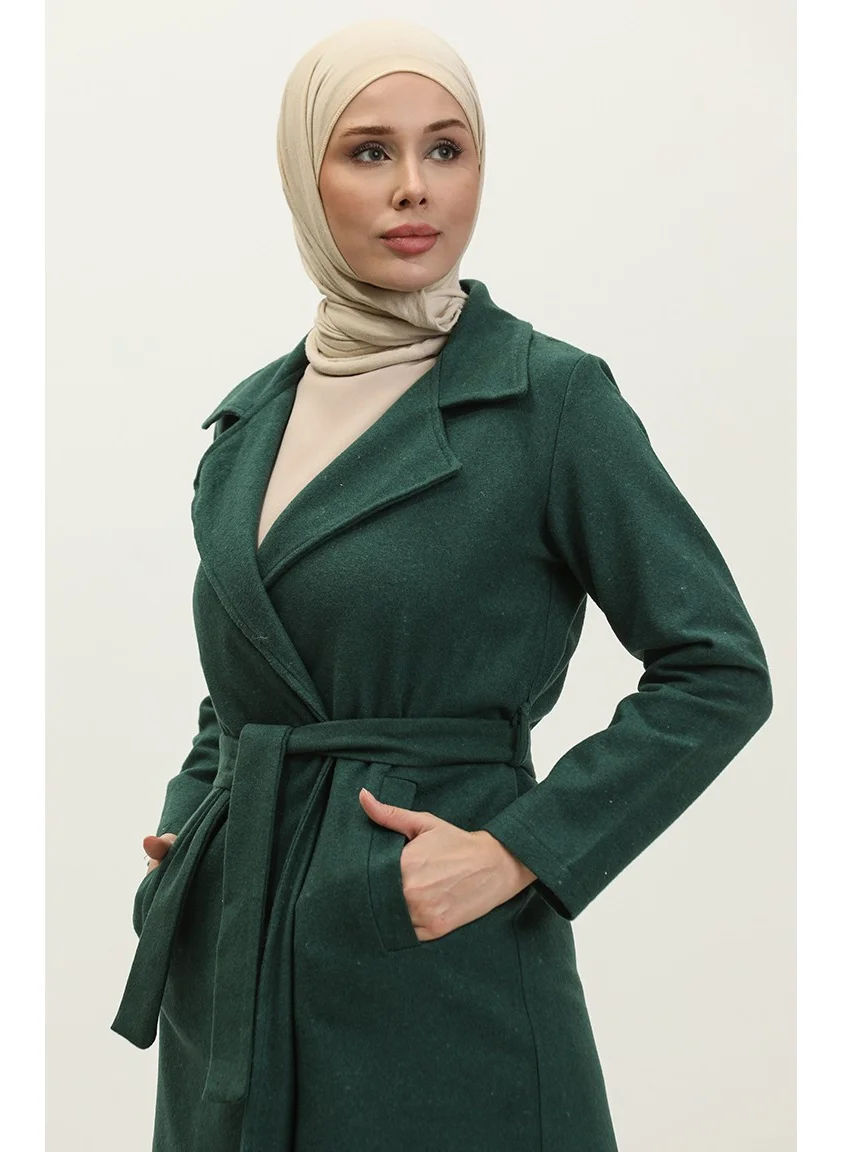Sefa Merve Double Breasted Collar Cashmere Cape 5503-02 Emerald Green