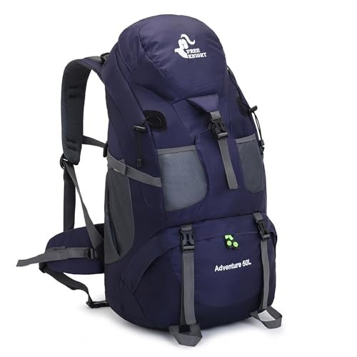 Bseash 50L Hiking Backpack, Water Resistant Lightweight Outdoor Sport Daypack Travel Bag for Camping Climbing Skiing Cycling (Dark Purple - With Shoe Compartment) - Image 1