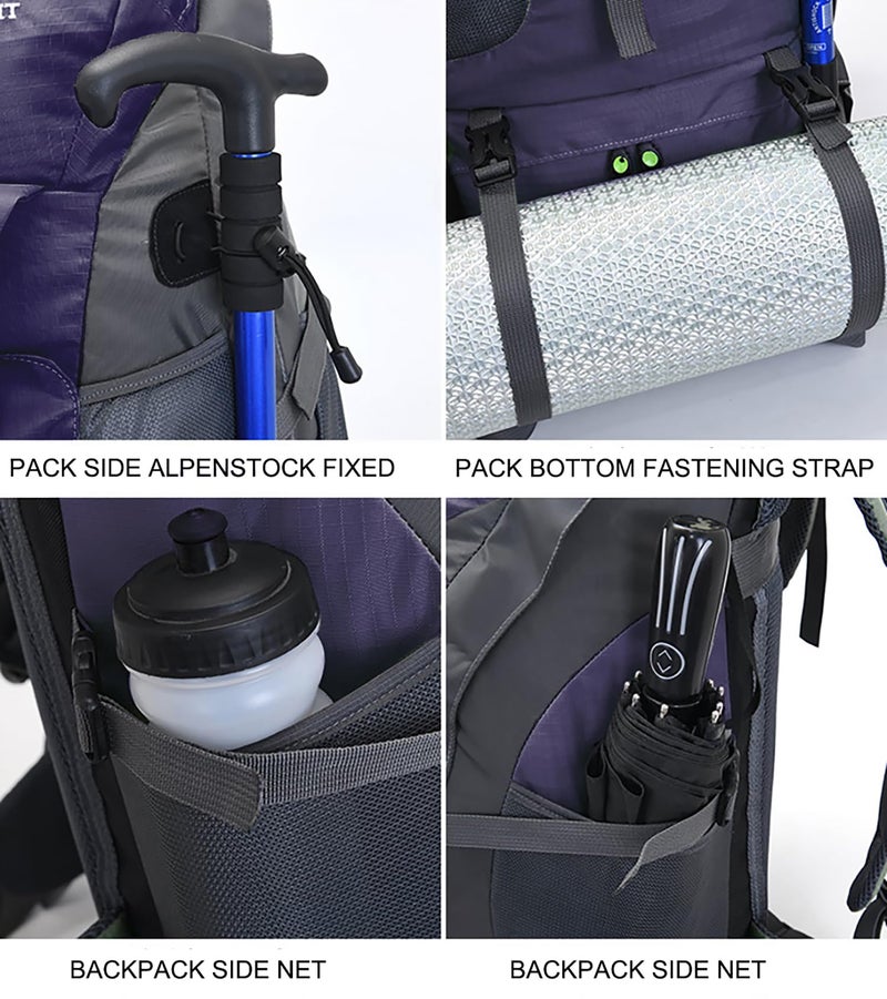Bseash 50L Hiking Backpack, Water Resistant Lightweight Outdoor Sport Daypack Travel Bag for Camping Climbing Skiing Cycling (Dark Purple - With Shoe Compartment) - Image 3