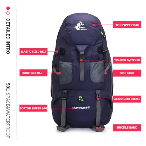 Bseash 50L Hiking Backpack, Water Resistant Lightweight Outdoor Sport Daypack Travel Bag for Camping Climbing Skiing Cycling (Dark Purple - With Shoe Compartment) - Image 5