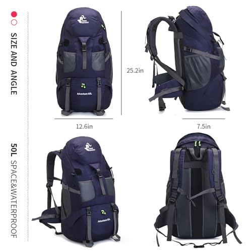 Bseash 50L Hiking Backpack, Water Resistant Lightweight Outdoor Sport Daypack Travel Bag for Camping Climbing Skiing Cycling (Dark Purple - With Shoe Compartment) - Image 2