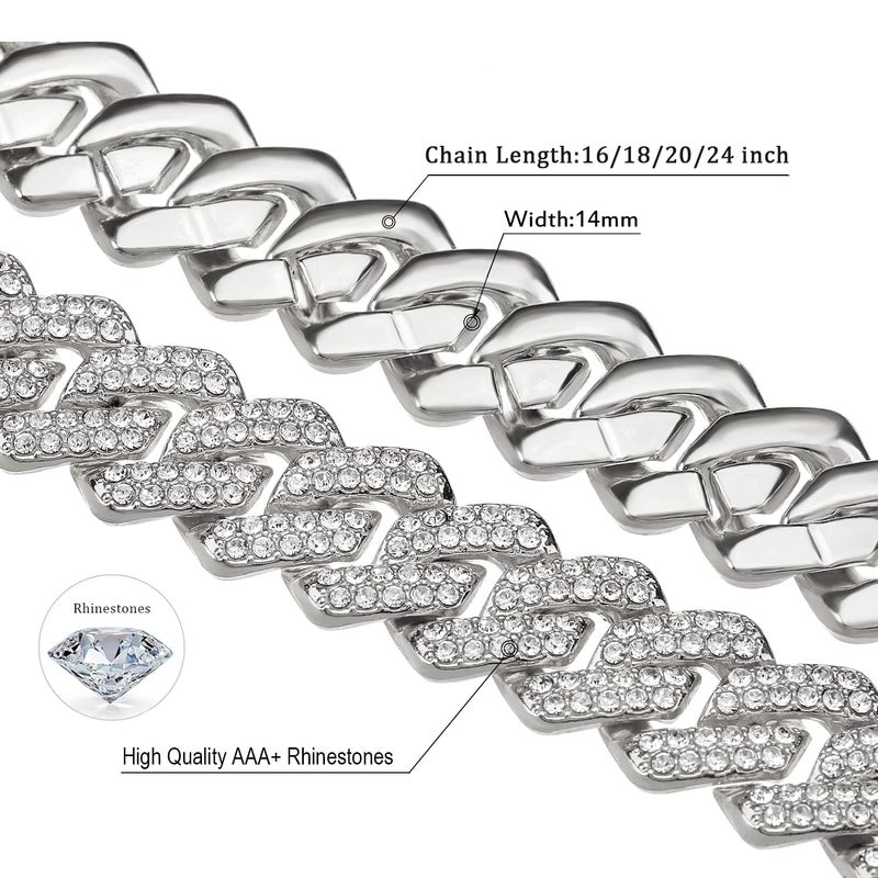 JUNVirtuous Cuban Link Chain Mens Iced Out Miami Cuban Necklace Silver/Gold Bling Diamond Hip Hop Jewelry for Women (24 inch Silver Necklace) - Image 3