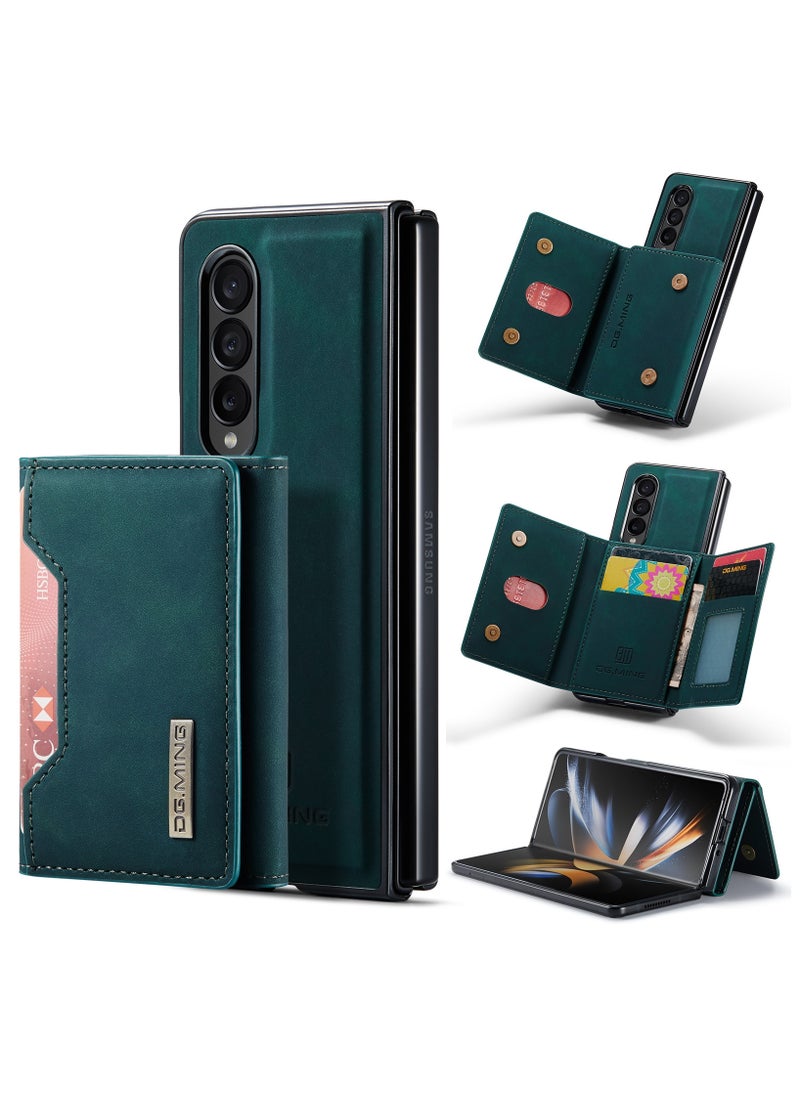 DGMING Wallet Case for Samsung Galaxy Z Fold 4, DG.MING Premium Leather Phone Case Back Cover Magnetic Detachable with Trifold Wallet Card Holder Pocket (Green)  - Image 1