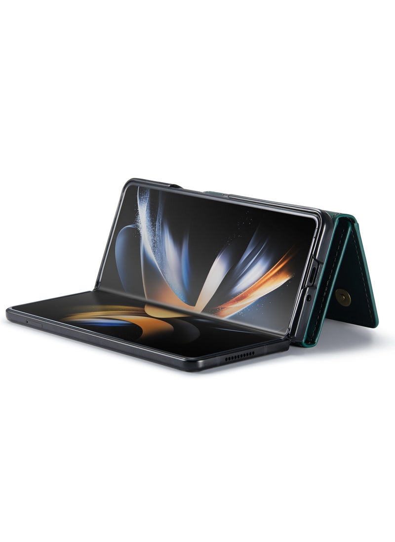 DGMING Wallet Case for Samsung Galaxy Z Fold 4, DG.MING Premium Leather Phone Case Back Cover Magnetic Detachable with Trifold Wallet Card Holder Pocket (Green)  - Image 3