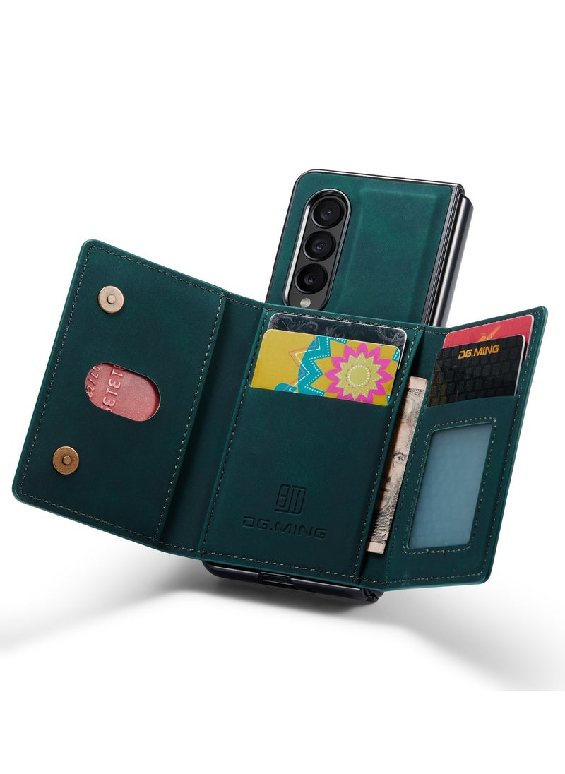 DGMING Wallet Case for Samsung Galaxy Z Fold 4, DG.MING Premium Leather Phone Case Back Cover Magnetic Detachable with Trifold Wallet Card Holder Pocket (Green)  - Image 4