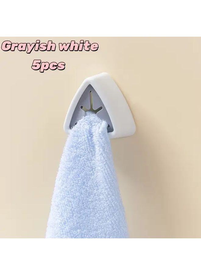 5Pcs Grey White Triangle Plastic No Drill Towel Hooks Wall Mount Easy Install - Image 1
