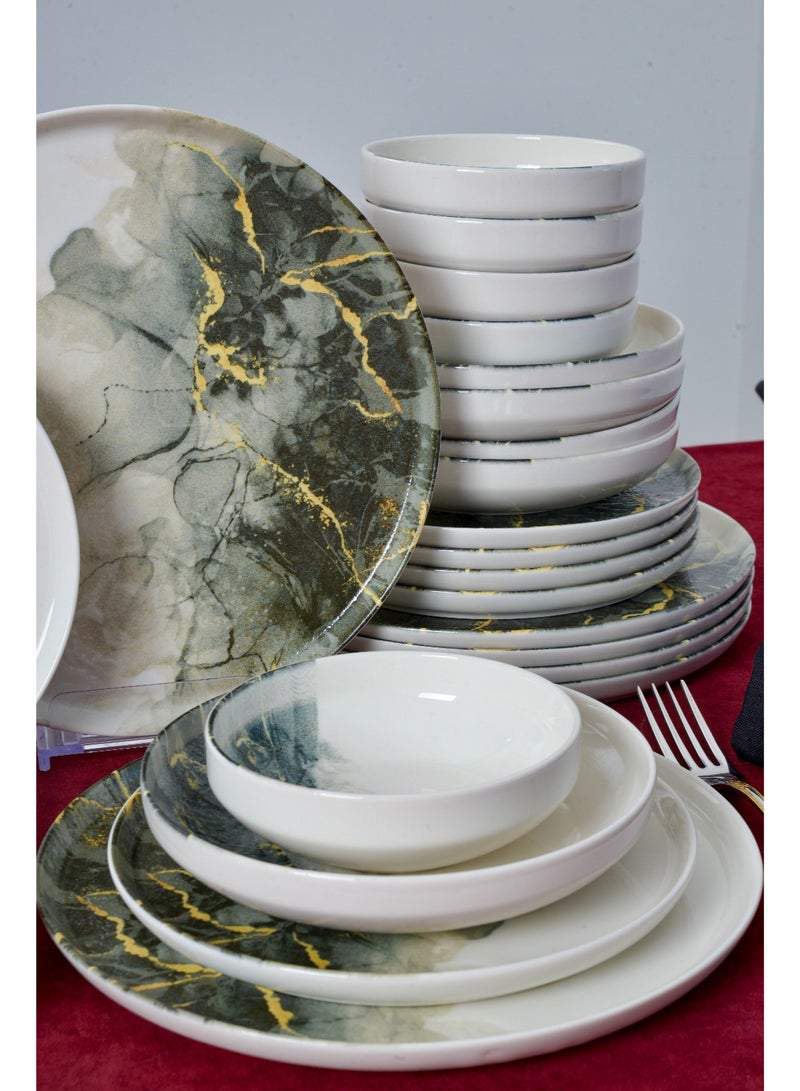 Farika Porselen طقم عشاء بورسلين مرمر 24 قطعة لـ 6 أشخاص بتصميم رقمي - Image 3