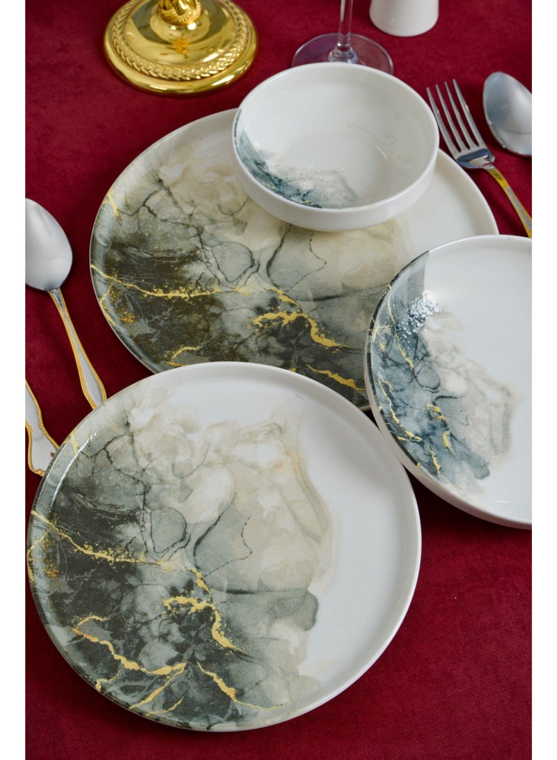 Farika Porselen طقم عشاء بورسلين مرمر 24 قطعة لـ 6 أشخاص بتصميم رقمي - Image 4