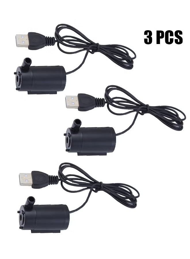 3 قطع مضخة مياه صغيرة غاطسة تعمل بتيار مستمر 3-5 فولت USB، مضخة صغيرة لأحواض السمك والنوافير والزراعة المائية والحدائق (أسود) - Image 1
