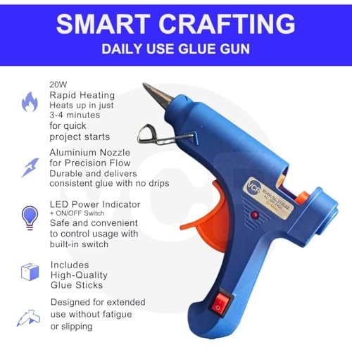 VCR 20W Hot Melt Glue Gun for Crafting & DIY Purpose - 20 Watts - ON/Off Switch for Precise Glue Output - Easy To Use Blue Glue Gun + 30 Transparent - 7mm Glue Sticks - VCR 20 Mini - Image 4