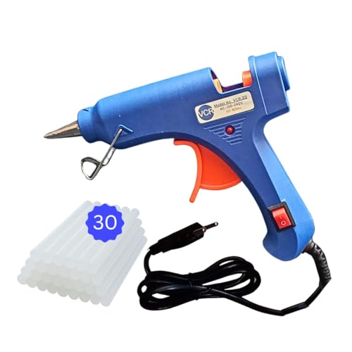 VCR 20W Hot Melt Glue Gun for Crafting & DIY Purpose - 20 Watts - ON/Off Switch for Precise Glue Output - Easy To Use Blue Glue Gun + 30 Transparent - 7mm Glue Sticks - VCR 20 Mini - Image 1
