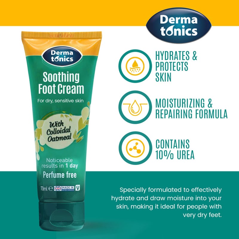 Dermatonics Soothing Foot Cream - 10% Urea w/Colloidal Oatmeal, Exfoliating & Softening Balm, Moisturizer for Dry, Cracked Heels & Rough Skin, Rehydrating for Feet, Elbows & Hands - 2.37 fl oz Tube - Image 3