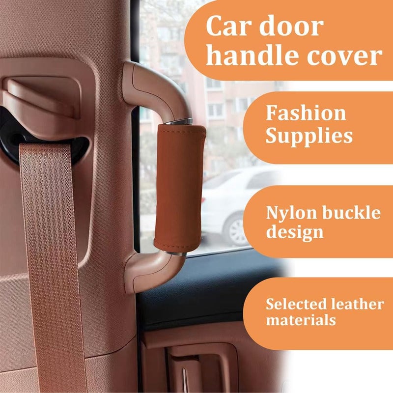 HEVLE 2PCS Car Door Handle Protector, Leather Anti-Scratch Handle Cover for Decorations, Universal Accessory (Brown) - Image 4