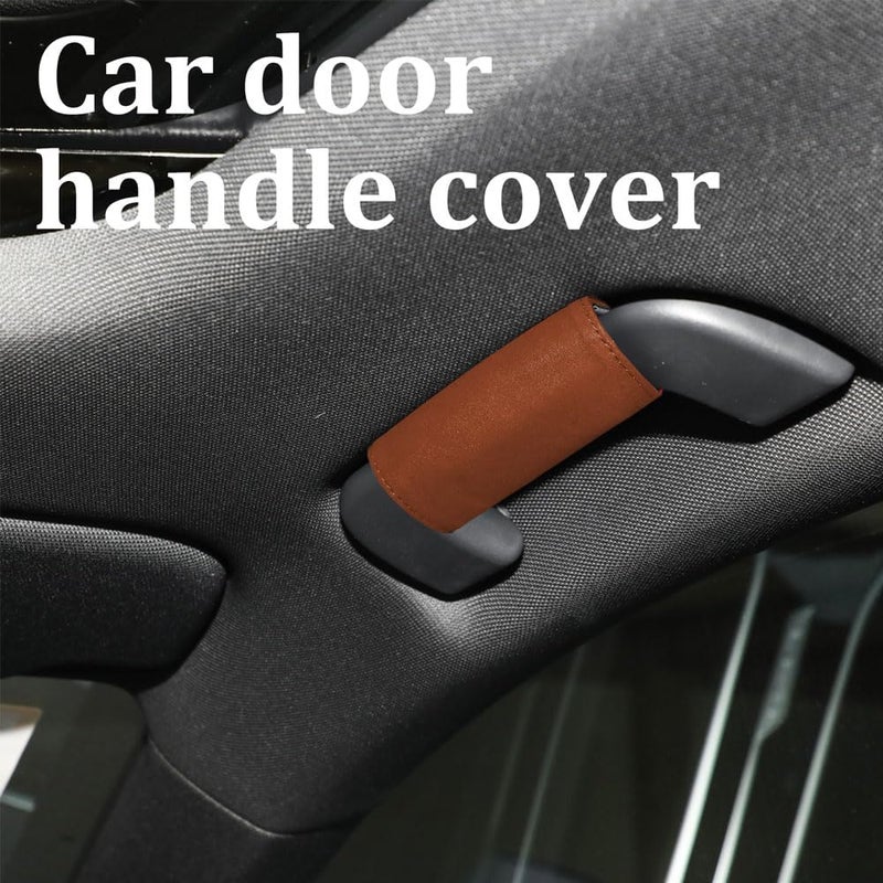 HEVLE 2PCS Car Door Handle Protector, Leather Anti-Scratch Handle Cover for Decorations, Universal Accessory (Brown) - Image 3