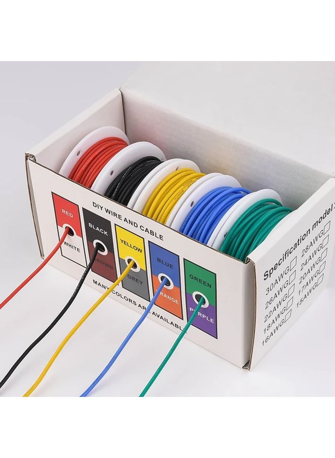 سلك مجدول 22 AWG بطول 16.4 قدم لكل لون، كابل نحاسي مرن مضفر ومطلي بالقصدير، 5 ألوان، قطر خارجي 1.7 مم، مناسب للتوصيلات الكهربائية في النماذج والمنازل والمركبات التي تعمل بالبطارية (DIY) بجهد تشغيل 110V 240V، مادة معدنية. - Image 1