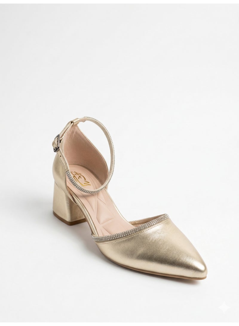 لايف ستيلاش  أحذية كعب متوسط جلد بشريط الماظ F-617 - ذهبي - Image 2