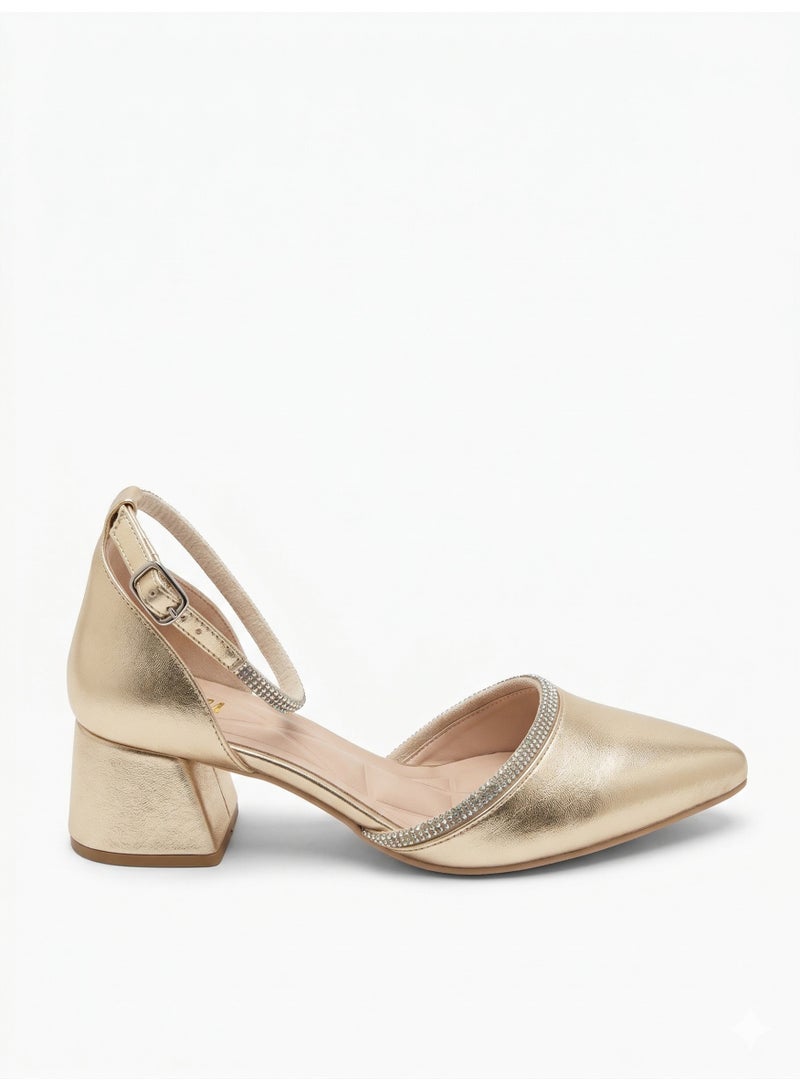 لايف ستيلاش  أحذية كعب متوسط جلد بشريط الماظ F-617 - ذهبي - Image 3