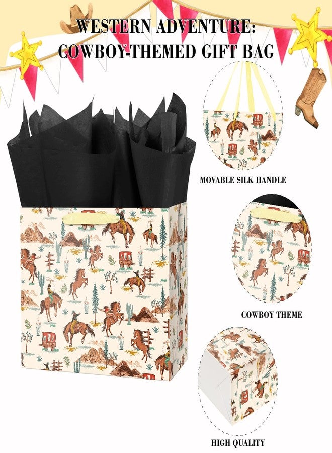 Linelglobal Large Cowboy Gift Bag with Tissue Ppaer for Men Birthday Western Theme Party Rodeo Stuffer 12.6" - Image 3
