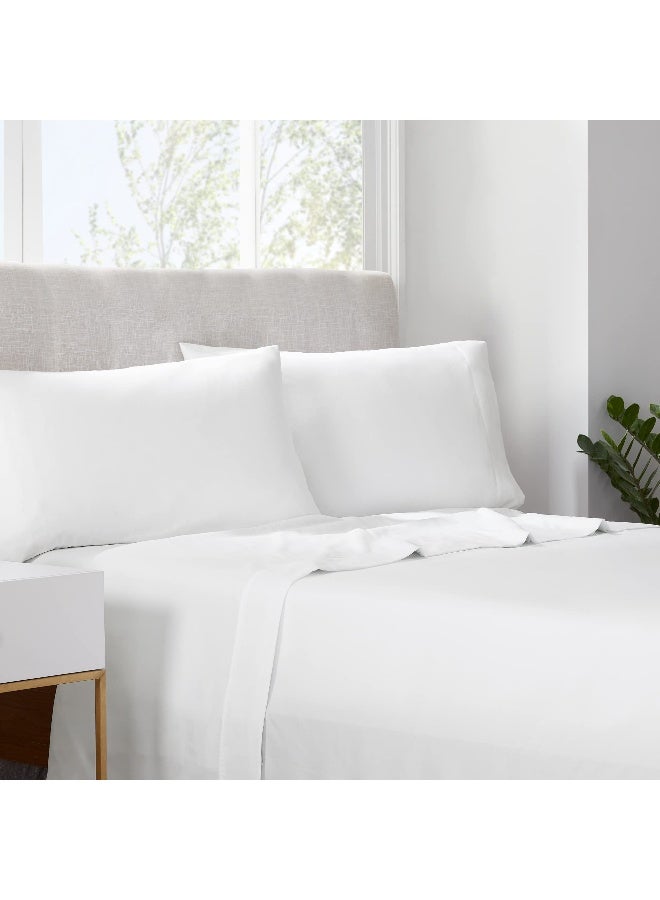 Serta Simply Clean Super Soft Hypoallergenic Stain Resistant Deep Pocket 4 Pieces Solid Bed Sheet Set, Queen, White - Image 1