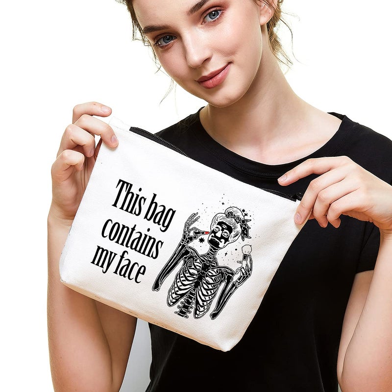 IHopes+ Funny Skeleton Makeup Bag Gift for Women Best Friends Sister | This Bag Contains My Face Makeup Zipper Pouch Bag Cosmetic Travel Accessories halloween - Image 3
