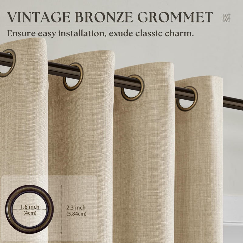 DUKIYO Sand Oatmeal Linen Drapes 108 Inches Long 2 Panels for Living Room Bedroom Flax Semi Sheer Extra Long 108 Inch Curtain Farmhouse Country Light Filtering Grommet Linen Curtain for Ceiling Floor 9 Ft - Image 3