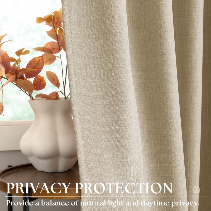 DUKIYO Sand Oatmeal Linen Drapes 108 Inches Long 2 Panels for Living Room Bedroom Flax Semi Sheer Extra Long 108 Inch Curtain Farmhouse Country Light Filtering Grommet Linen Curtain for Ceiling Floor 9 Ft - Image 5