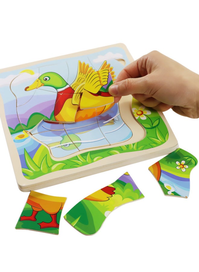 لعبة ألغاز طائرة للتعليم المبكر للأطفال لعبة ألغاز كرتونية خشبية للأطفال متعددة الطبقات عملية نمو البط - اللون: أحجية البط - Image 5
