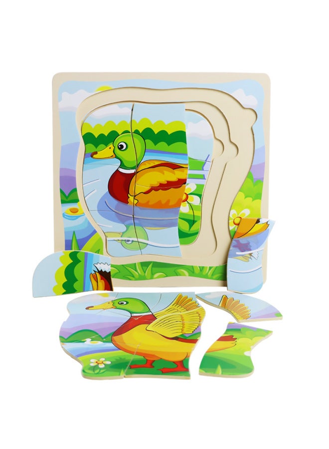 لعبة ألغاز طائرة للتعليم المبكر للأطفال لعبة ألغاز كرتونية خشبية للأطفال متعددة الطبقات عملية نمو البط - اللون: أحجية البط - Image 4