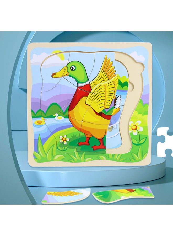 لعبة ألغاز طائرة للتعليم المبكر للأطفال لعبة ألغاز كرتونية خشبية للأطفال متعددة الطبقات عملية نمو البط - اللون: أحجية البط - Image 2