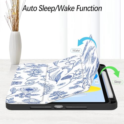 Xkladz Case for iPad Pro 11 inch 4th/ 3rd/ 2nd / 1st Generation (2022/2021/2020/2018), Case with Pencil Holder, Stand Clear Back Cover Cute Cool Design for Women Girls, Auto Sleep/Wake, Blue Flower - Image 3