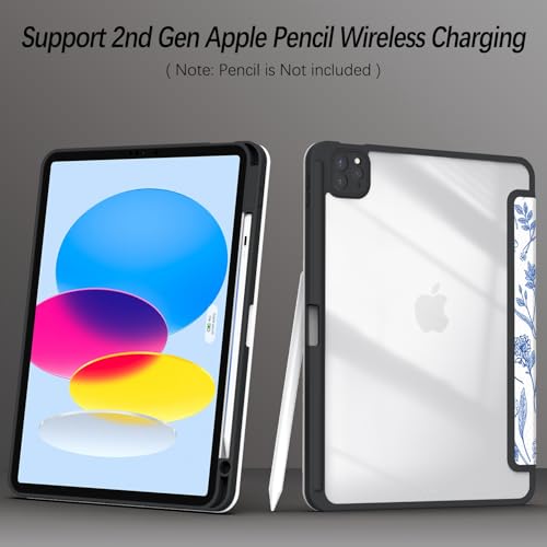 Xkladz Case for iPad Pro 11 inch 4th/ 3rd/ 2nd / 1st Generation (2022/2021/2020/2018), Case with Pencil Holder, Stand Clear Back Cover Cute Cool Design for Women Girls, Auto Sleep/Wake, Blue Flower - Image 4