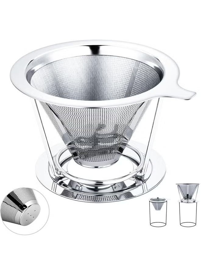 Hihonor - Pour Over Coffee Dripper Filter, Reusable Coffee Filter, Stainless Steel Cone Coffee Filter Single Cup, Paperless Pour Over Coffee Maker with Non-slip Cup Stand, Easy to Clean - Image 1