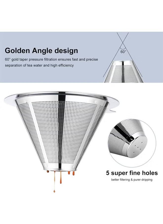 Hihonor - Pour Over Coffee Dripper Filter, Reusable Coffee Filter, Stainless Steel Cone Coffee Filter Single Cup, Paperless Pour Over Coffee Maker with Non-slip Cup Stand, Easy to Clean - Image 1