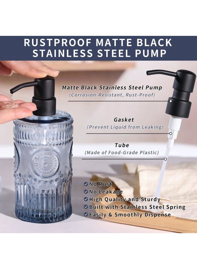 Simeitol 17 OZ Blue Glass Soap Dispenser with Black Stainless Steel Pump, Sunflower Embossed Glass Soap and Lotion Dispenser Set, Liquid Hand Soap Dispenser for Kitchen & Bathroom (2 Pack) - Image 5