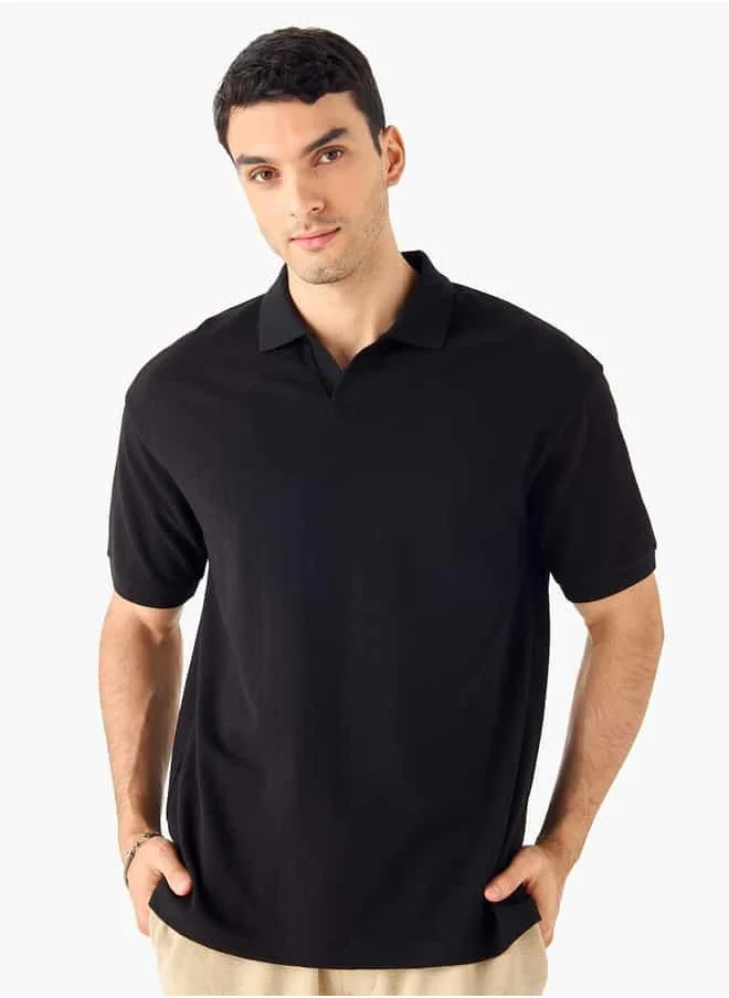 Iconic Iconic Textured Polo T-shirt with Short Sleeves