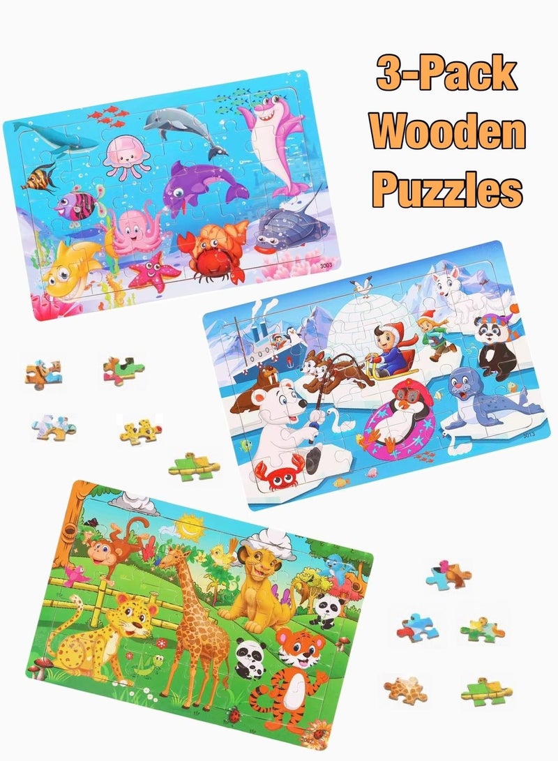 عبوة مكونة من 3 قطع بازل الحيوانات للأطفال الصغار 3 سنوات فما فوق| 30 قطعة | لعبة تعليمية مطابقة للشكل لتنمية المهارات الحركية الدقيقة والتعرف على الحيوانات | آمنة وعالية الجودة - Image 1