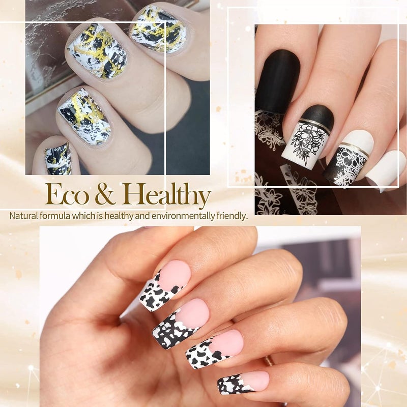 Born Pretty Nail Art Stamping Polish White Black Manicure Image Stamp Polish Set Print Polish Varnish 2 Bottles - Image 4