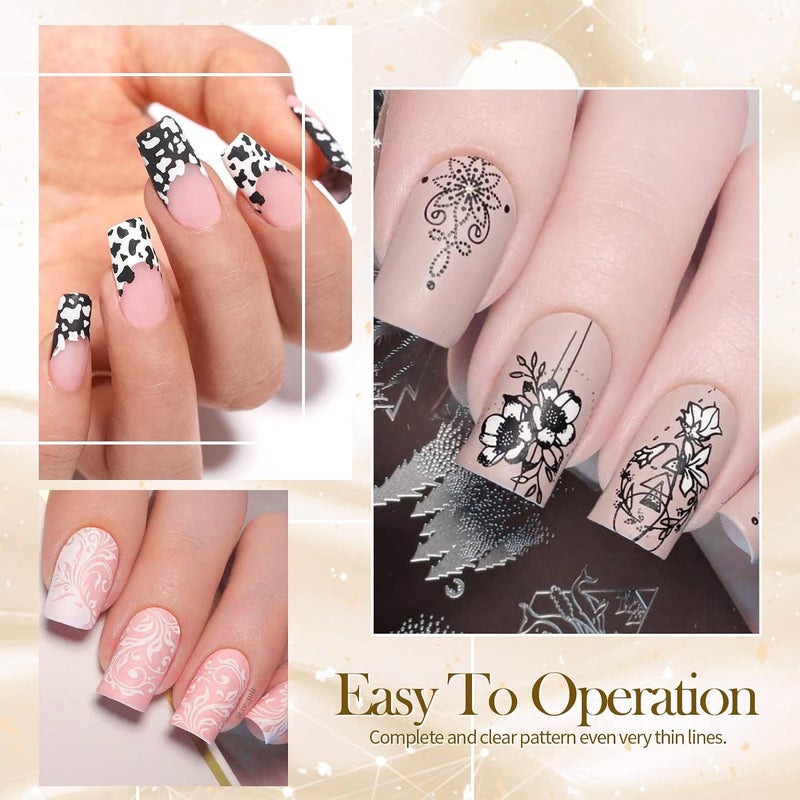 Born Pretty Nail Art Stamping Polish White Black Manicure Image Stamp Polish Set Print Polish Varnish 2 Bottles - Image 5