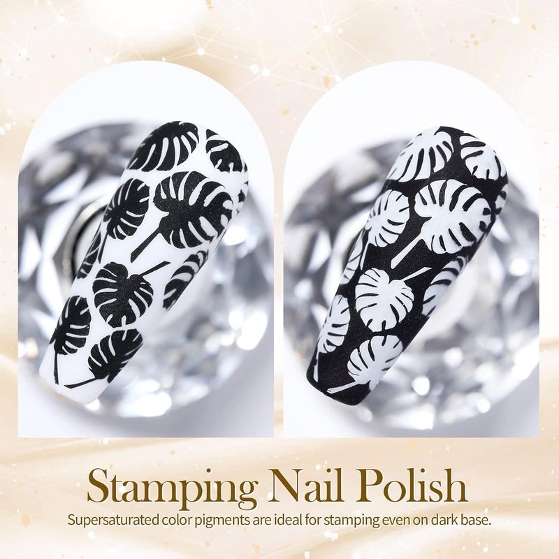 Born Pretty Nail Art Stamping Polish White Black Manicure Image Stamp Polish Set Print Polish Varnish 2 Bottles - Image 2