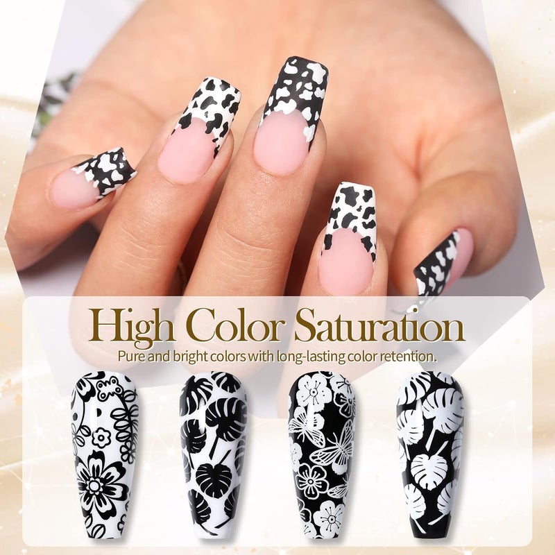 Born Pretty Nail Art Stamping Polish White Black Manicure Image Stamp Polish Set Print Polish Varnish 2 Bottles - Image 3