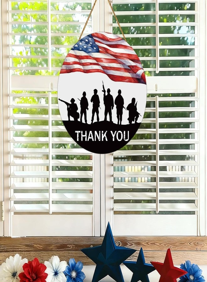 YUNKKIN Memorial Day Decorations Patriotic Wreath American Soldiers Thank You Hanging Sign American Flag Memorial Day Wreath Wooden Front Door Hanger 4th of July Decorations for Porch Wall Indoor Home Decor - Image 5