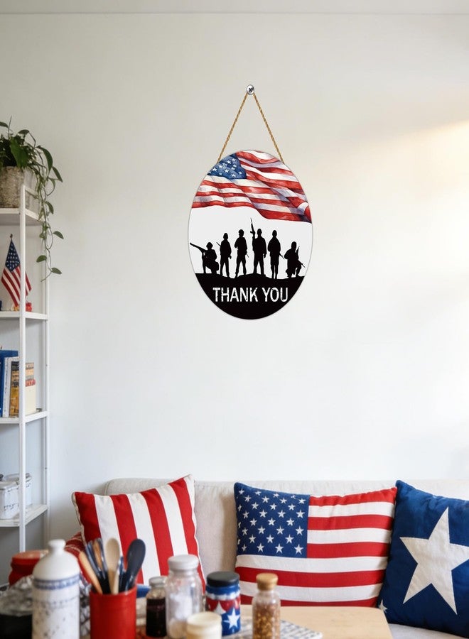 YUNKKIN Memorial Day Decorations Patriotic Wreath American Soldiers Thank You Hanging Sign American Flag Memorial Day Wreath Wooden Front Door Hanger 4th of July Decorations for Porch Wall Indoor Home Decor - Image 4